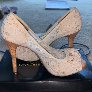 White lace high heels